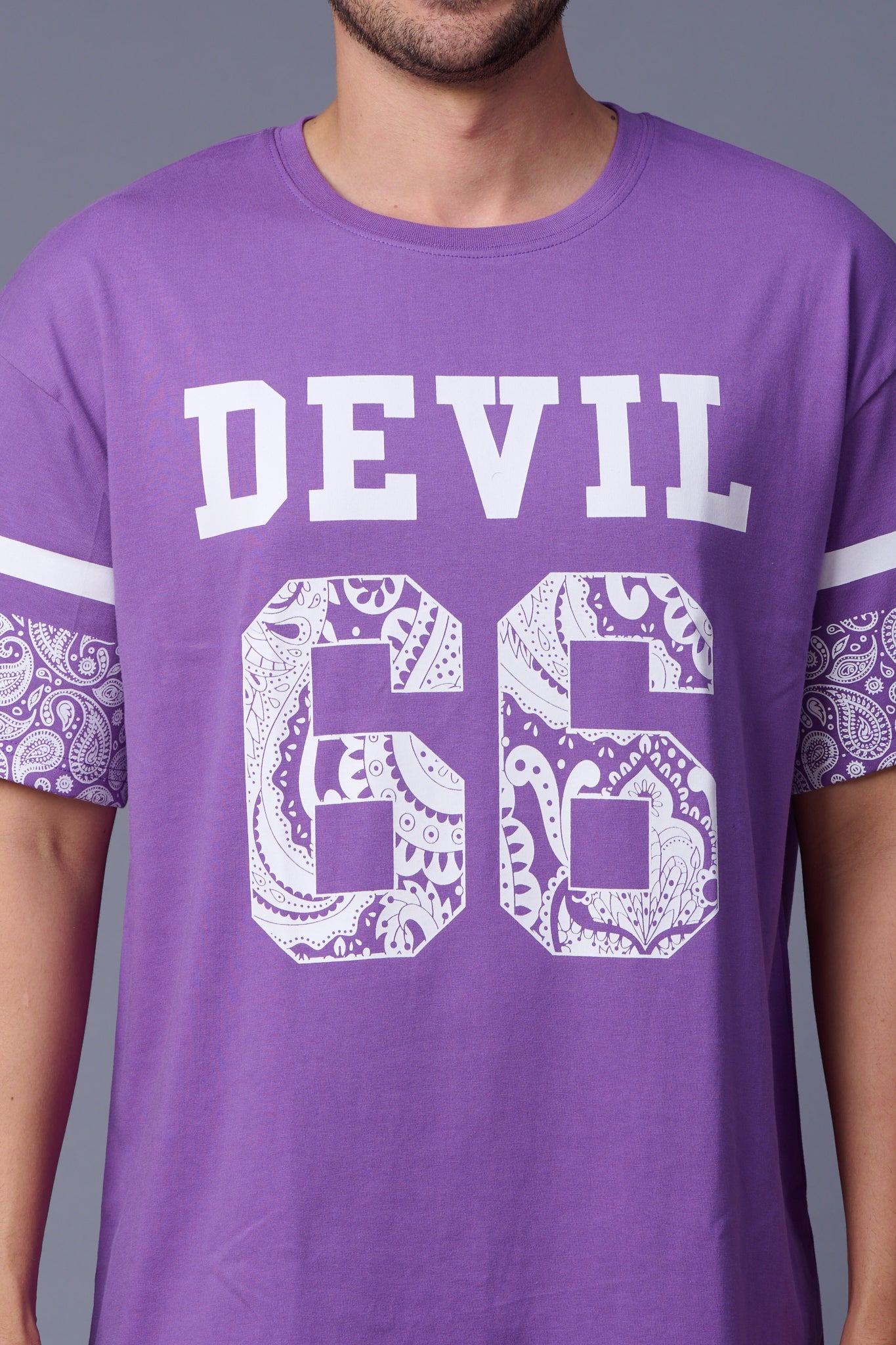 Go Devil 66 Printed Paisely Design Oversized T-Shirt for Men