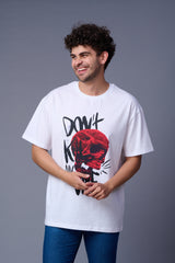 Don't kill my Vibe (with Skull) Printed White Oversized T-Shirt for Men