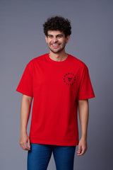 Go Devil in Black Printed Red Oversized T-Shirt for Men