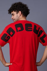 Go Devil in Black Printed Red Oversized T-Shirt for Men