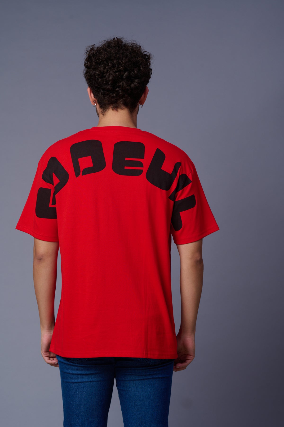 Go Devil in Black Printed Red Oversized T-Shirt for Men