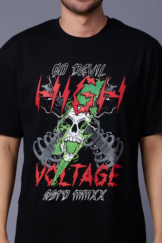 High Voltage Black Oversized T-Shirt for Men