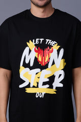 Let the Monster Out Printed Black Oversized T-Shirt for Men