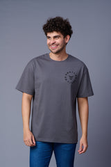 Go Devil in Black Printed Grey Oversized T-Shirt for Men