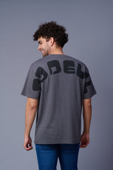 Go Devil in Black Printed Grey Oversized T-Shirt for Men