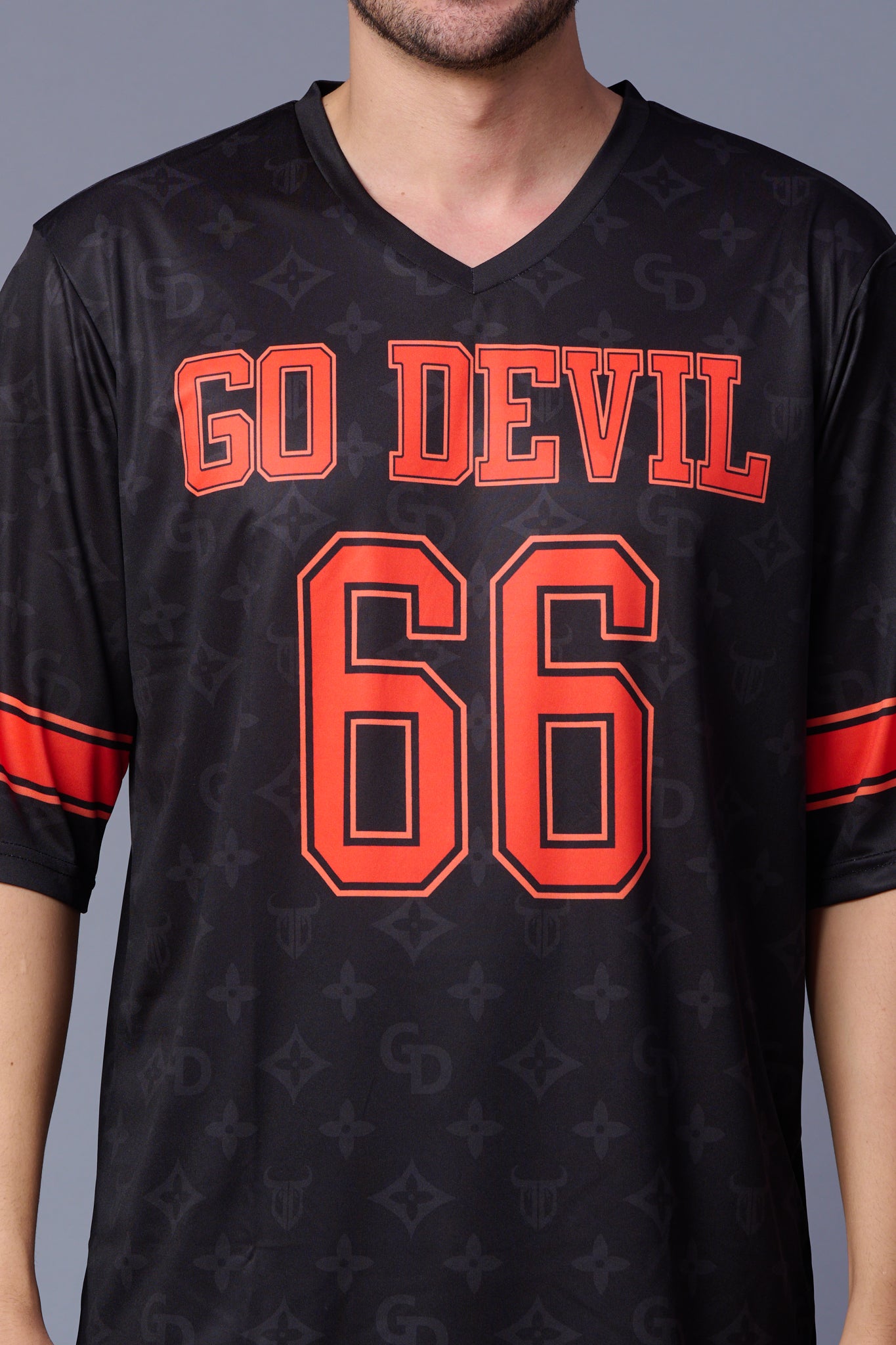 Go Devil 66 in Red Printed Black Oversized T-Shirt for Men