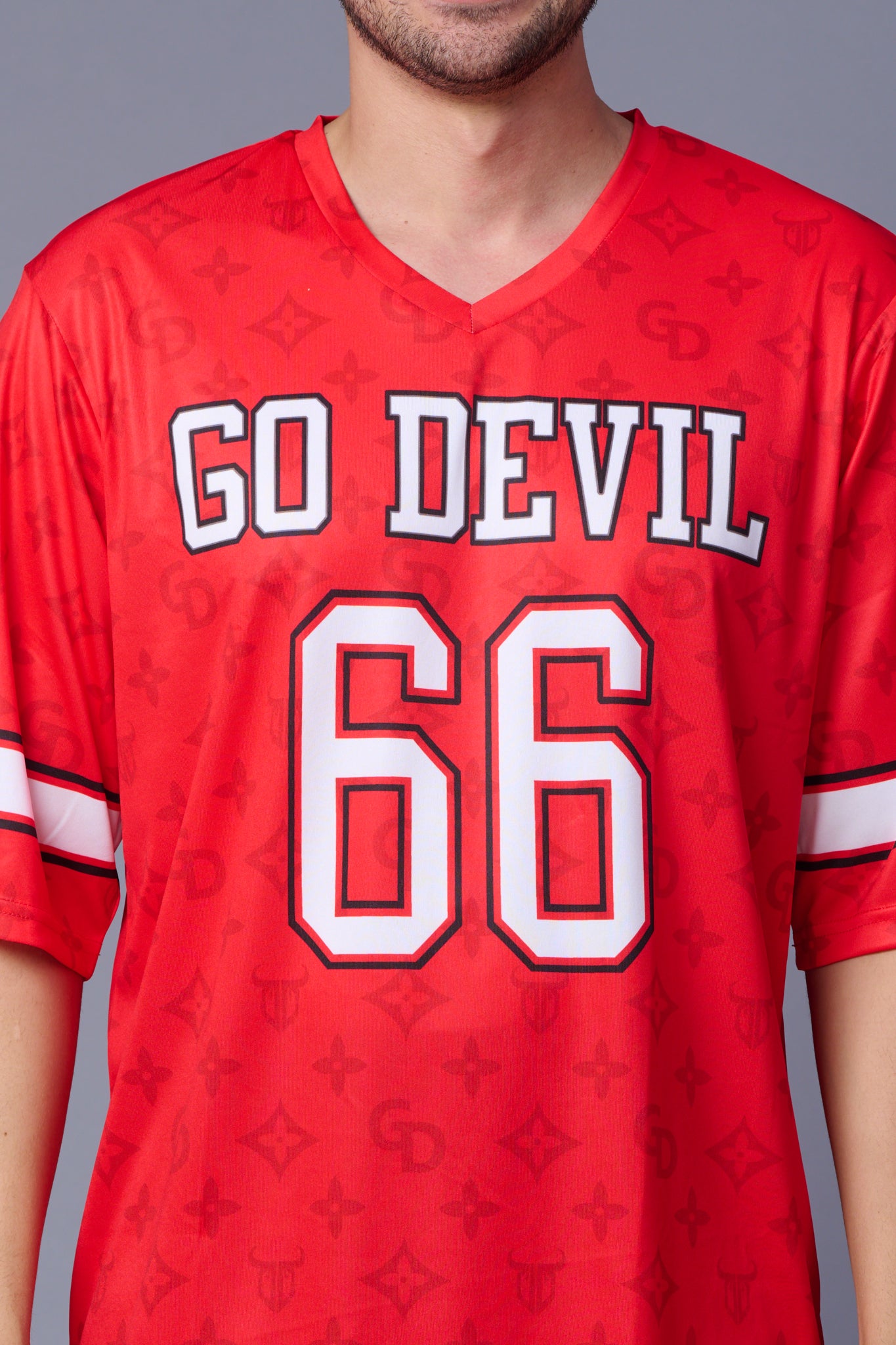 Go Devil 66 (In White) Printed Red Oversized T-Shirt for Men
