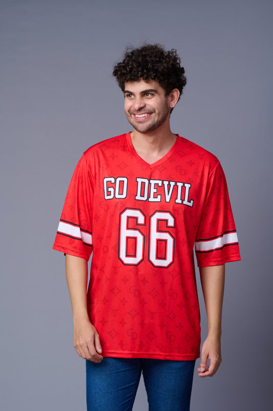 Go Devil 66 (In White) Printed Red Oversized T-Shirt for Men