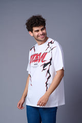 Go Devil Lightening Printed White Oversized T-Shirt for Men