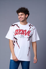 Go Devil Lightening Printed White Oversized T-Shirt for Men