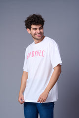 Devil Tiger In Pink printed White Oversized T-Shirt for Men