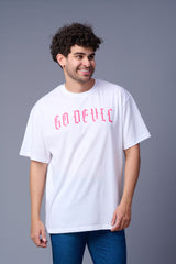 Devil Tiger In Pink printed White Oversized T-Shirt for Men