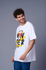 Let The Monster Out Printed White Oversized T-Shirt for Men