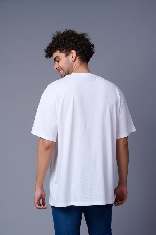 Skull With Enjoy The Trip Printed White Oversized Jersey T-Shirt for Men
