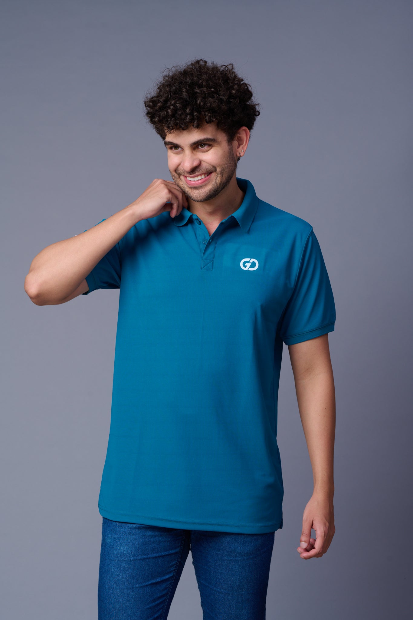 GD Logo Peacock Blue Polo T-Shirt for Men