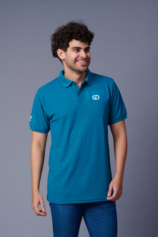 GD Logo Peacock Blue Polo T-Shirt for Men