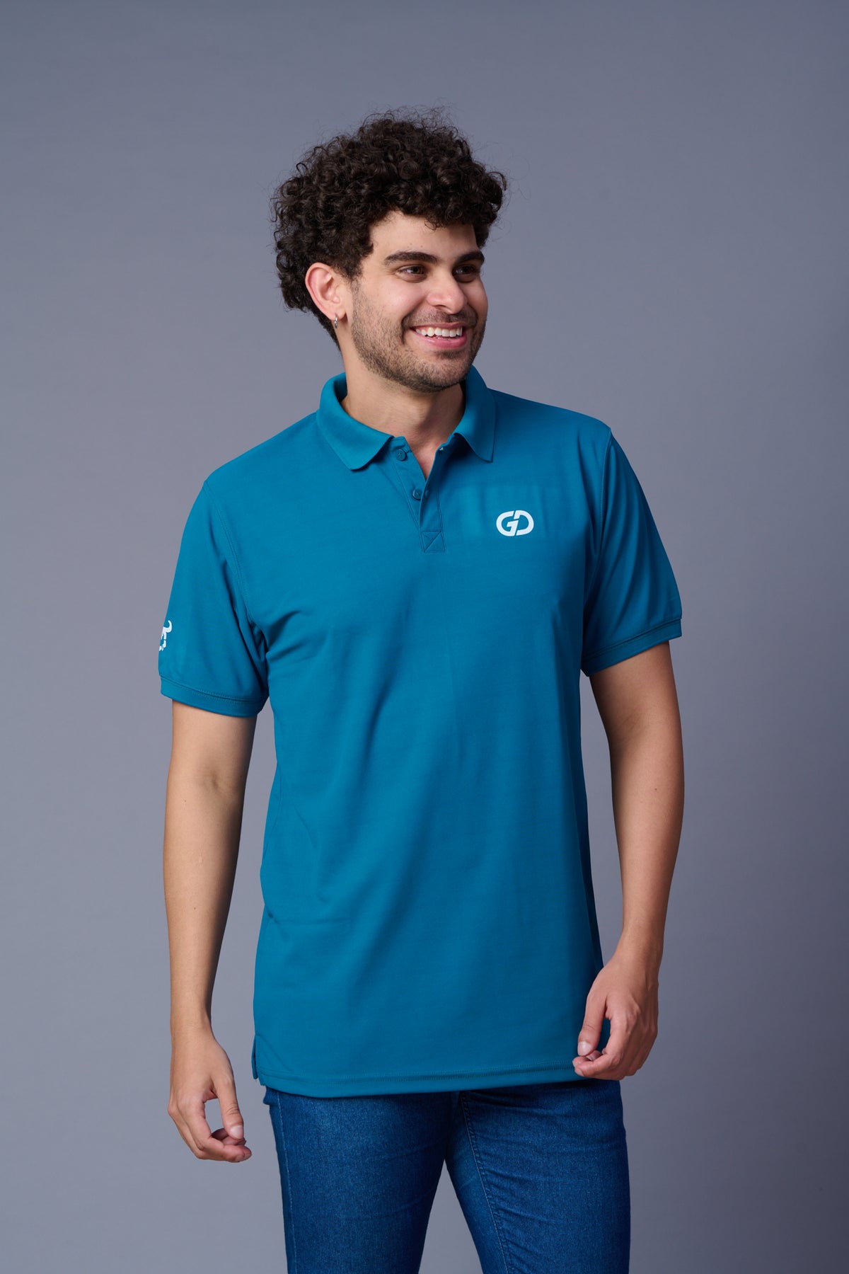 GD Logo Peacock Blue Polo T-Shirt for Men