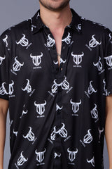 Go Devil in White Printed Black Shirt for Men