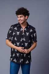 Go Devil in White Printed Black Shirt for Men