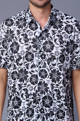 Flower in Black Printed White Shirt for Men