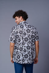 Flower in Black Printed White Shirt for Men