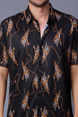 Tiger Printed Black Shirt for Men