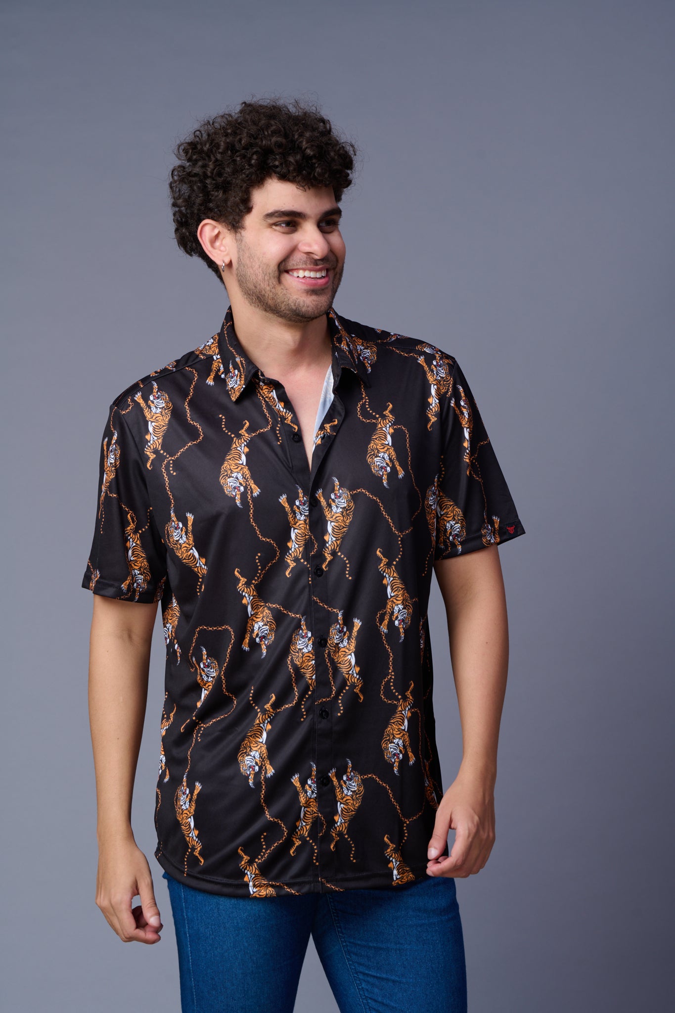 Tiger Printed Black Shirt for Men