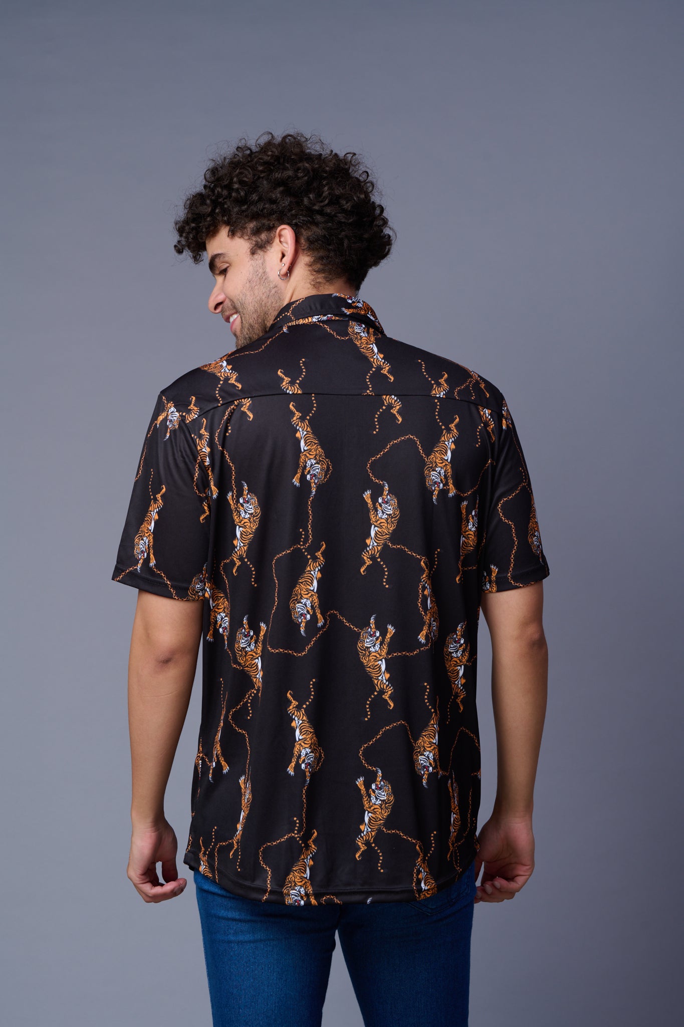 Tiger Printed Black Shirt for Men