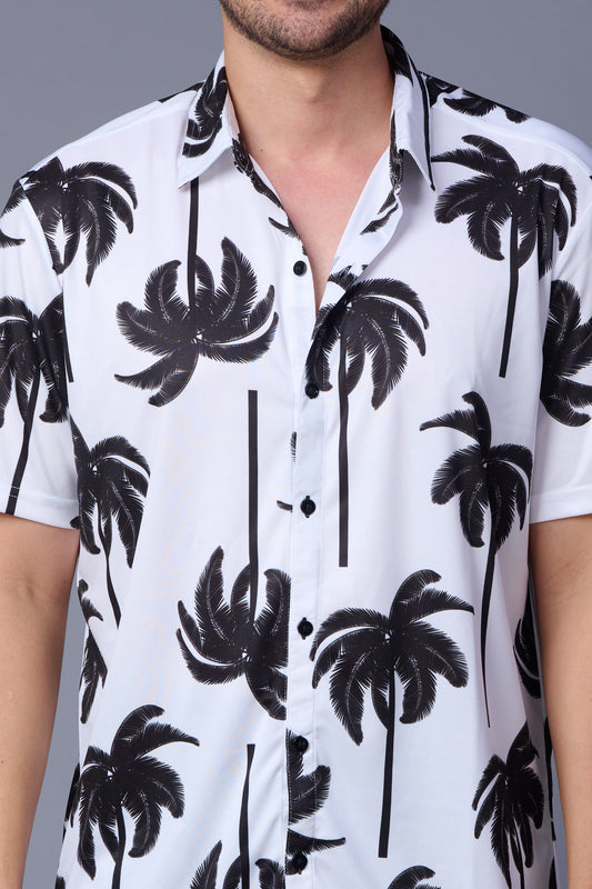 Palm Tree  Printed White Shirt for Men