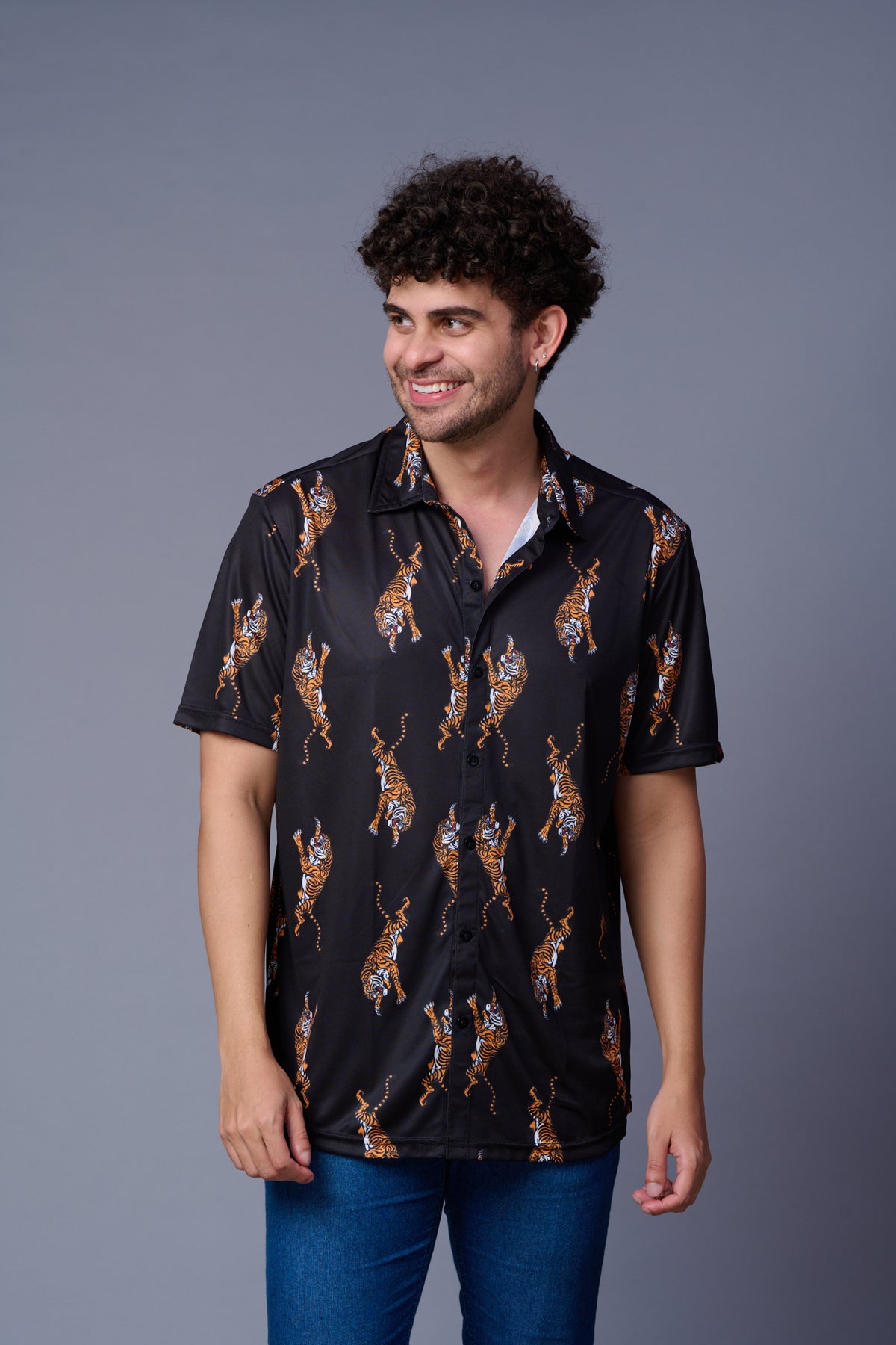 Tiger Printed Black Shirt for Men