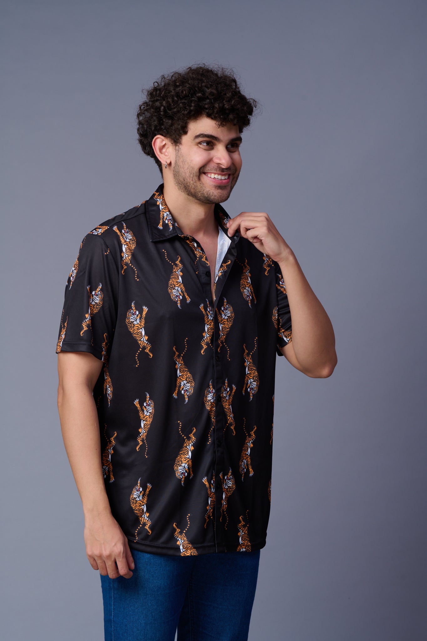 Tiger Printed Black Shirt for Men