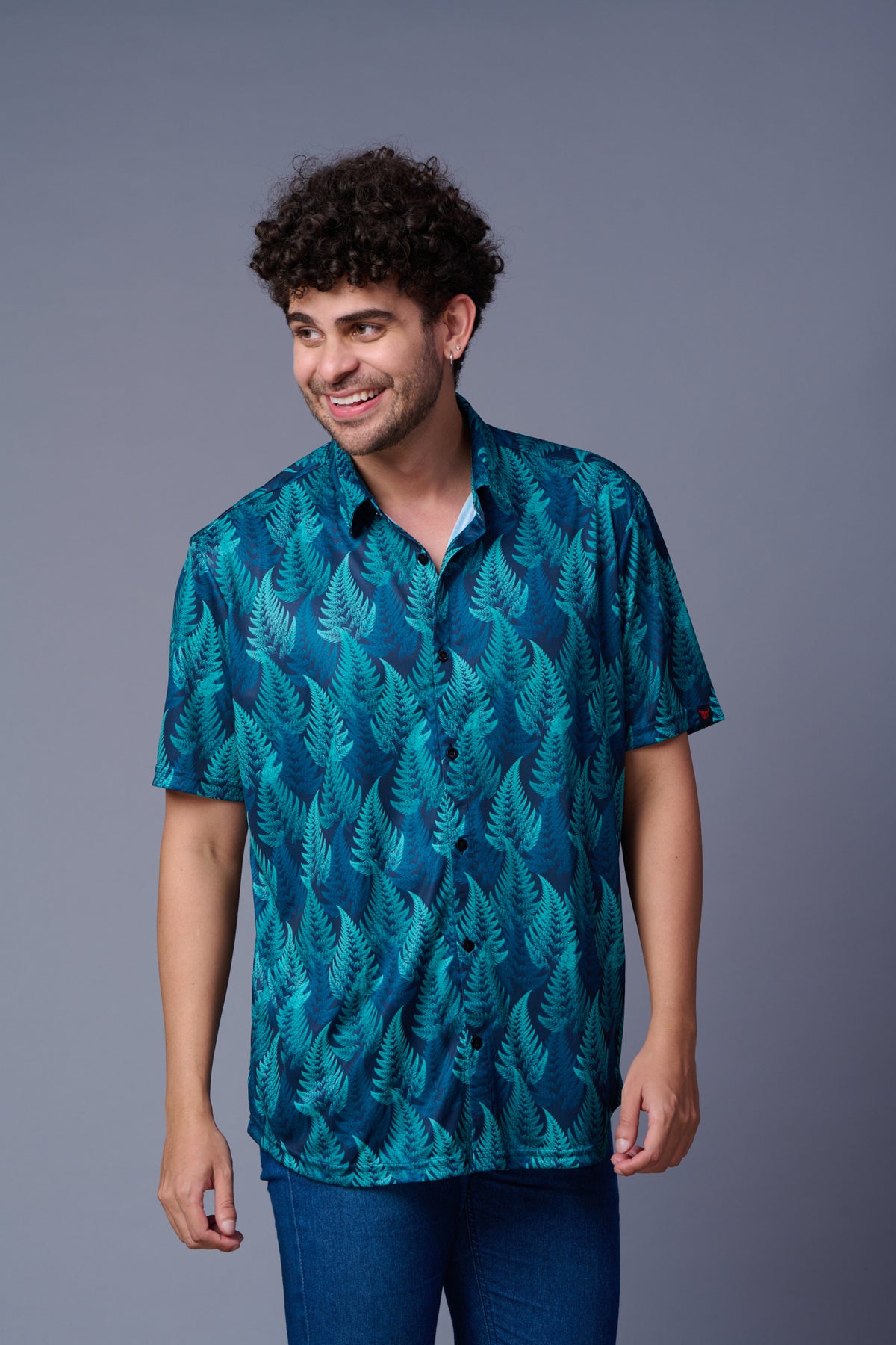 Leaf Printed Green Shirt for Men