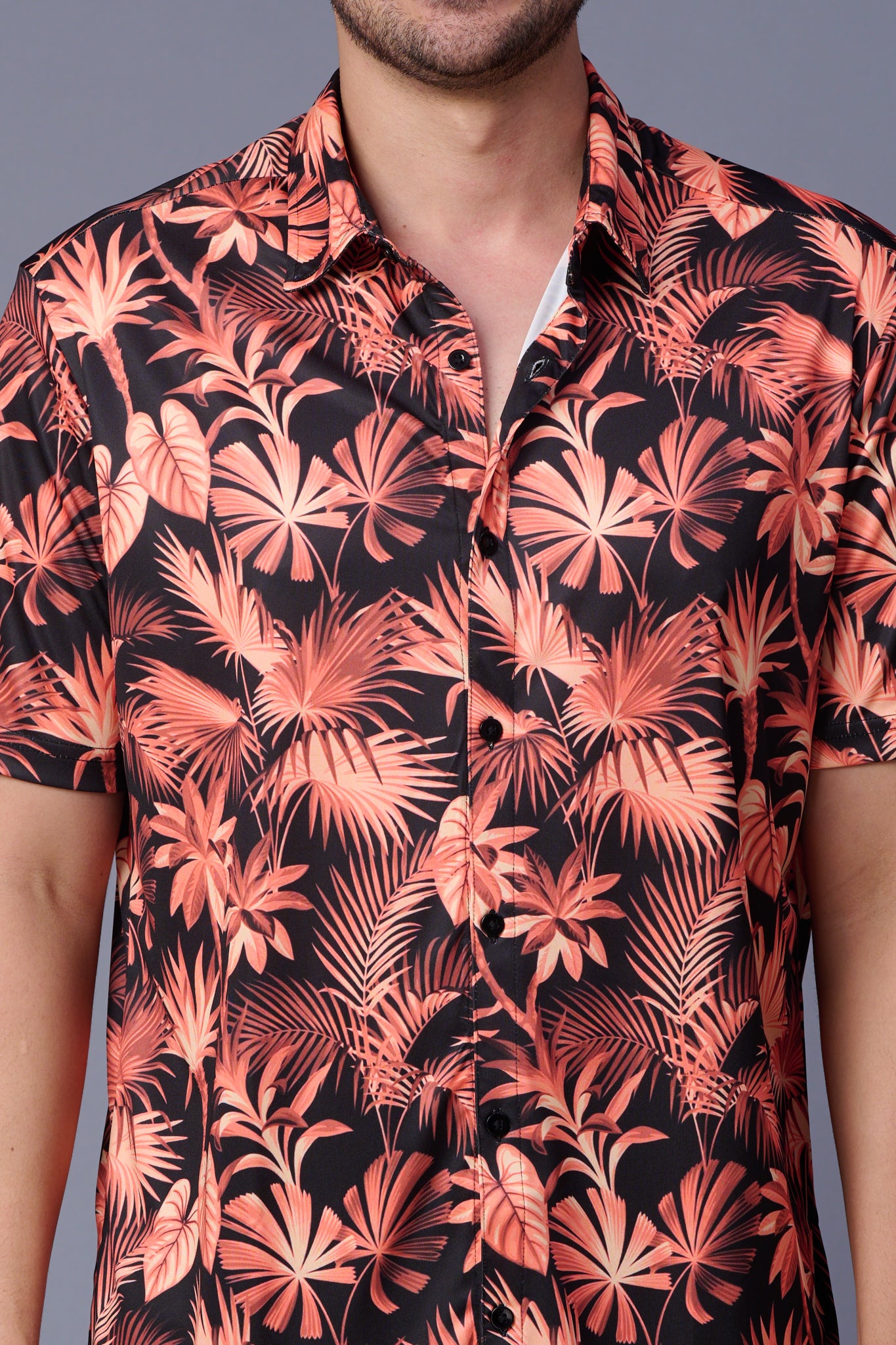 Leaf Printed Black Shirt for Men