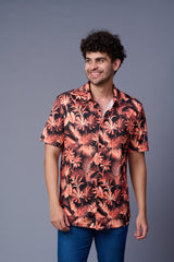 Leaf Printed Black Shirt for Men