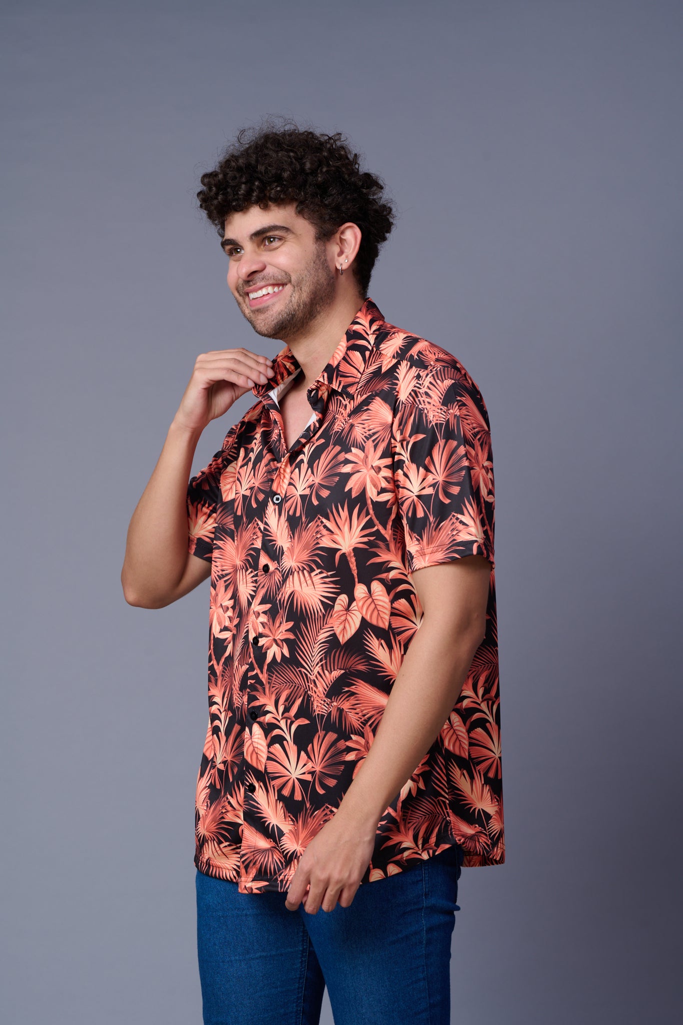 Leaf Printed Black Shirt for Men