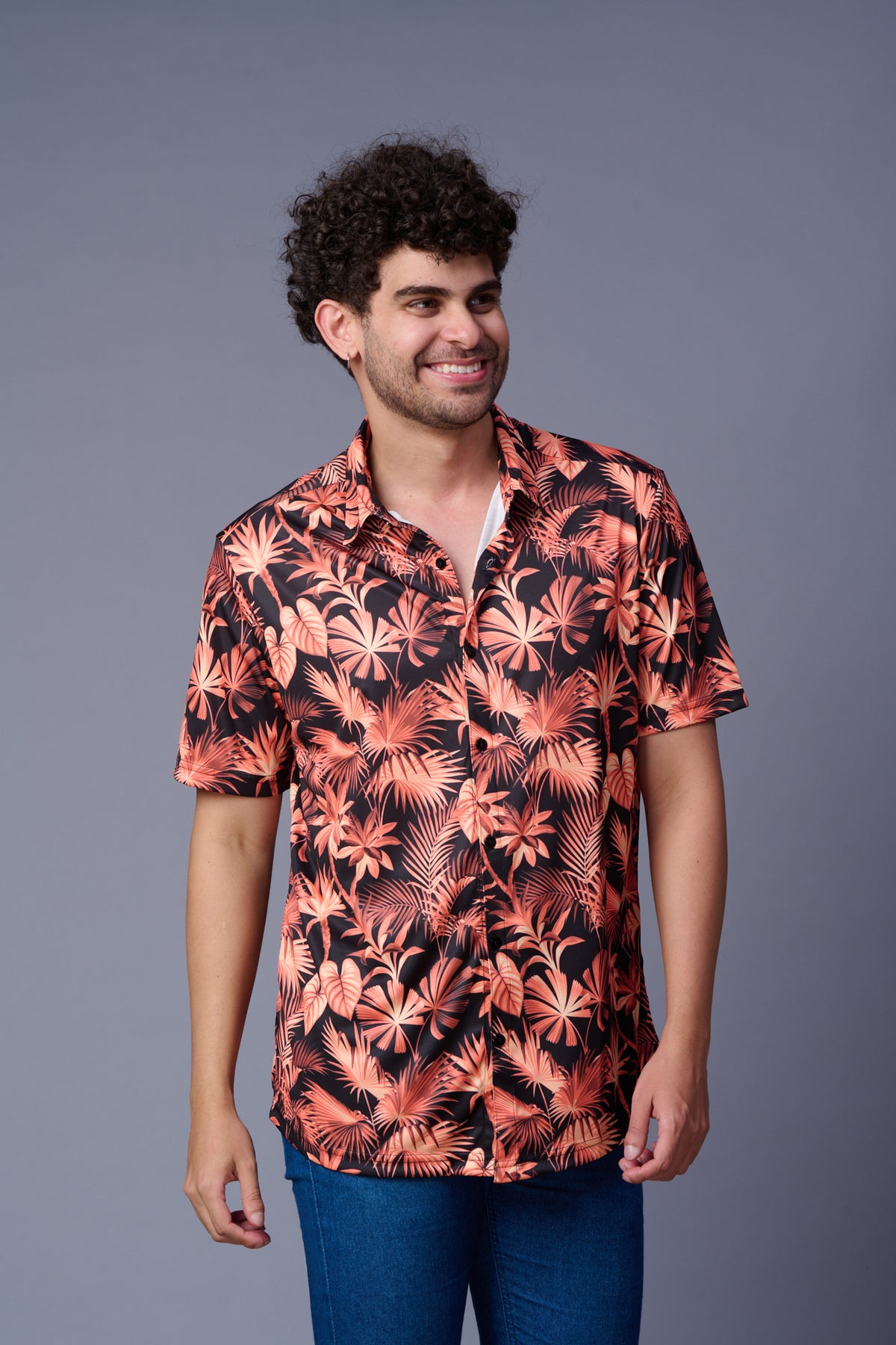 Leaf Printed Black Shirt for Men