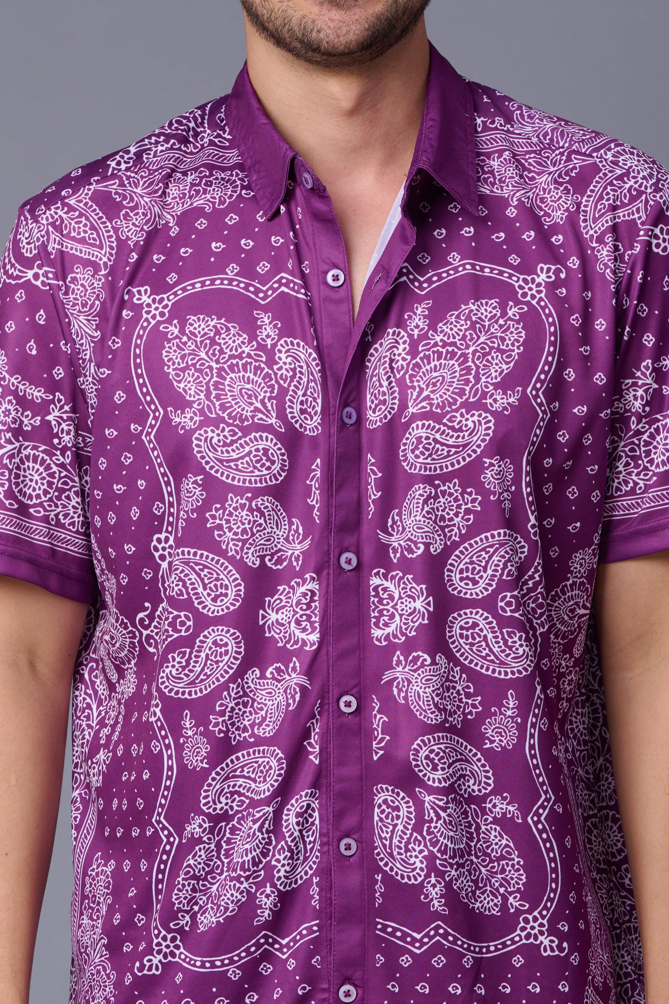 Paisely Design Printed Purple Shirt for Men