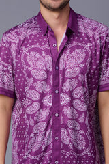 Paisely Design Printed Purple Shirt for Men