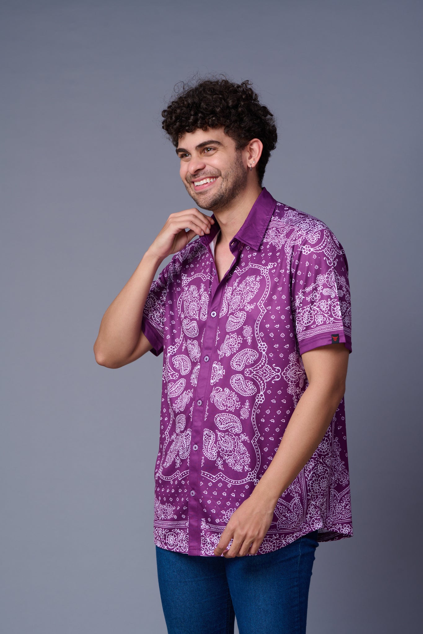 Paisely Design Printed Purple Shirt for Men