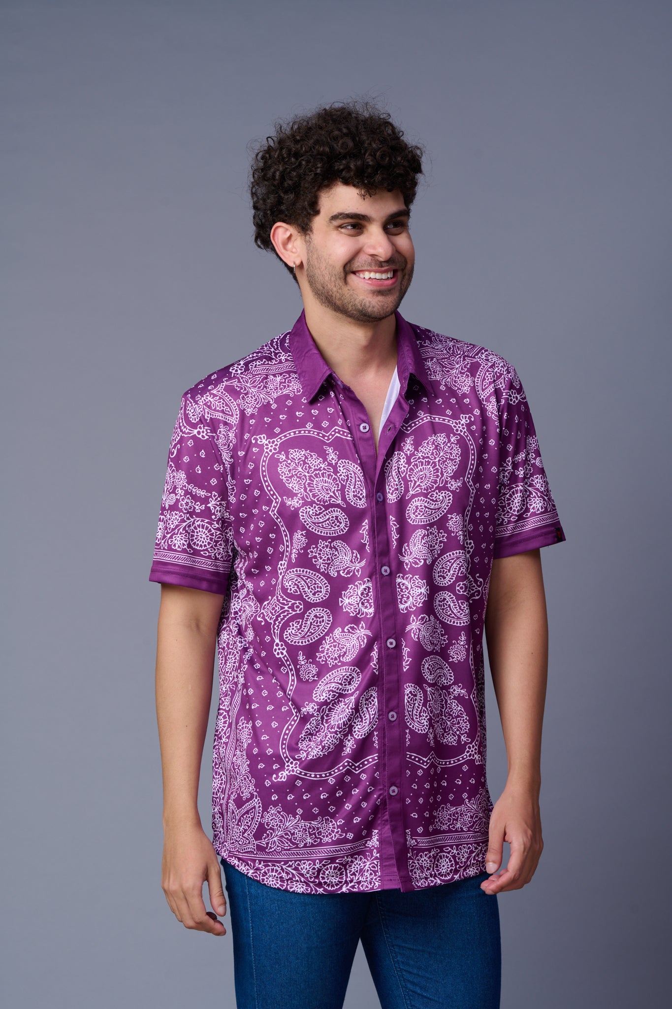 Paisely Design Printed Purple Shirt for Men