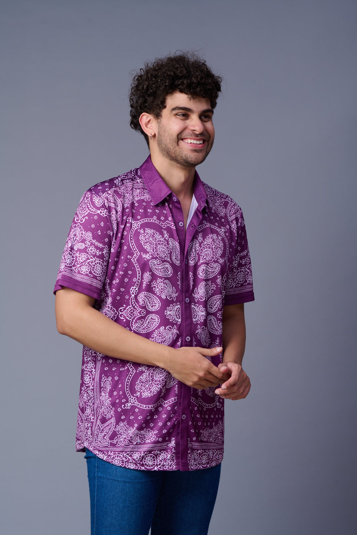 Paisely Design Printed Purple Shirt for Men
