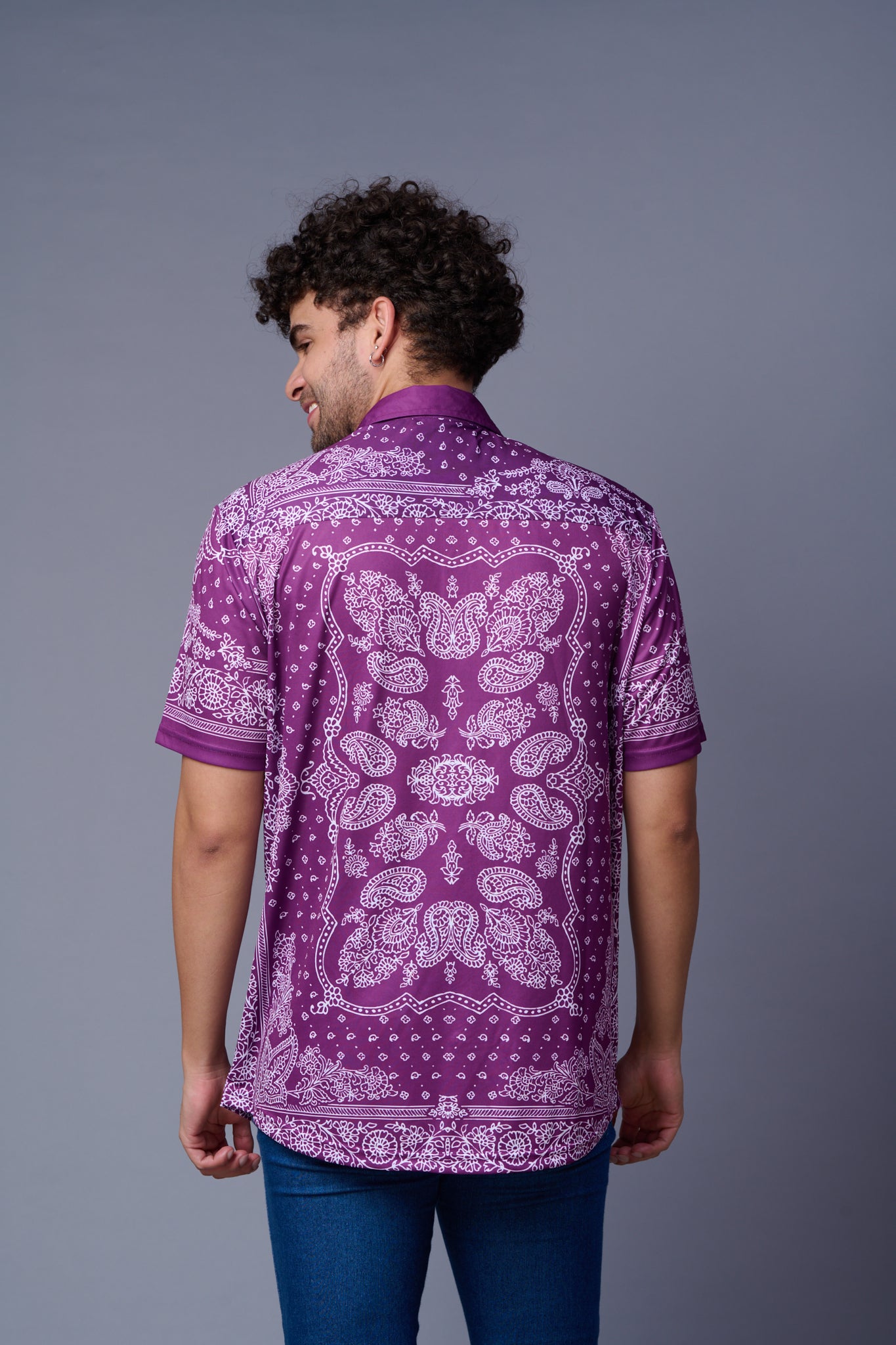 Paisely Design Printed Purple Shirt for Men