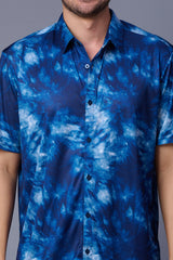 Tie Dye Design Printed Light & Dark Blue Shirt for Men