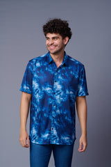 Tie Dye Design Printed Light & Dark Blue Shirt for Men