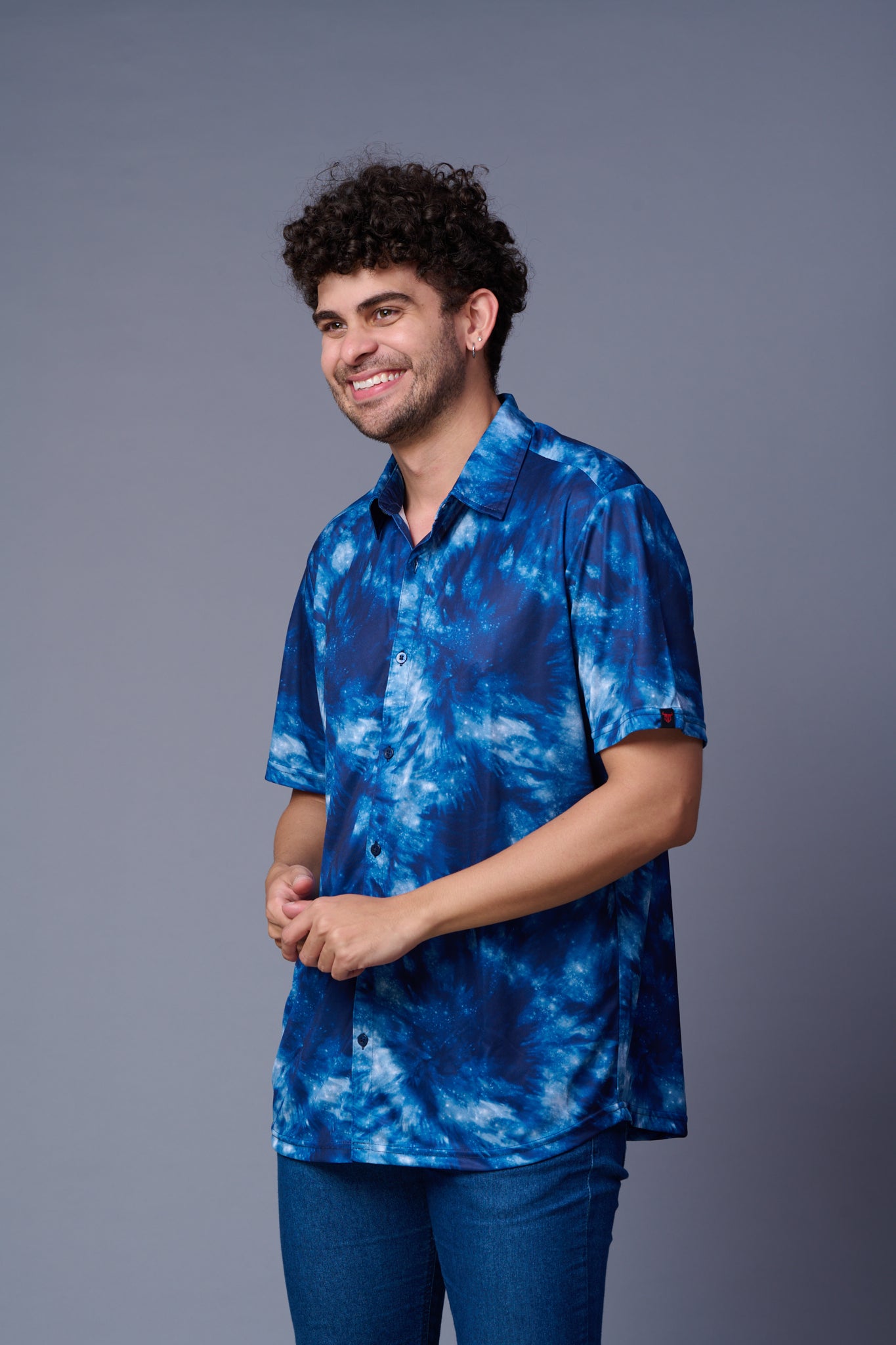 Tie Dye Design Printed Light & Dark Blue Shirt for Men