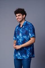 Tie Dye Design Printed Light & Dark Blue Shirt for Men