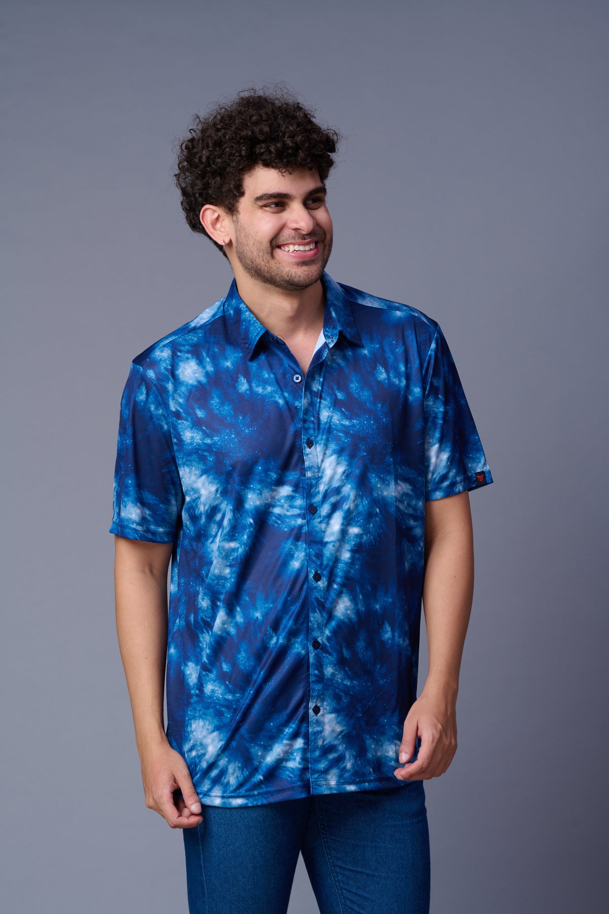 Tie Dye Design Printed Light & Dark Blue Shirt for Men