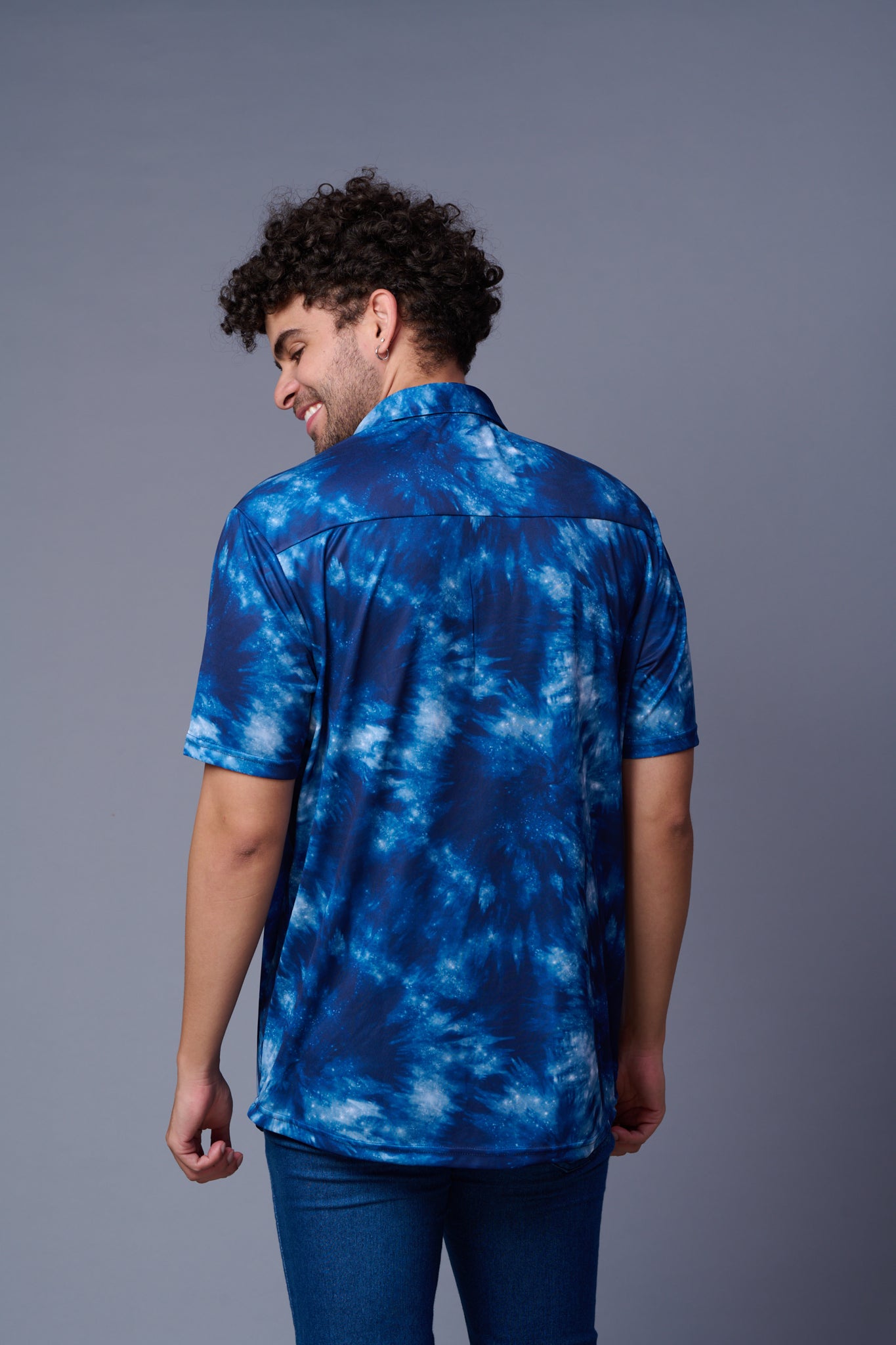 Tie Dye Design Printed Light & Dark Blue Shirt for Men