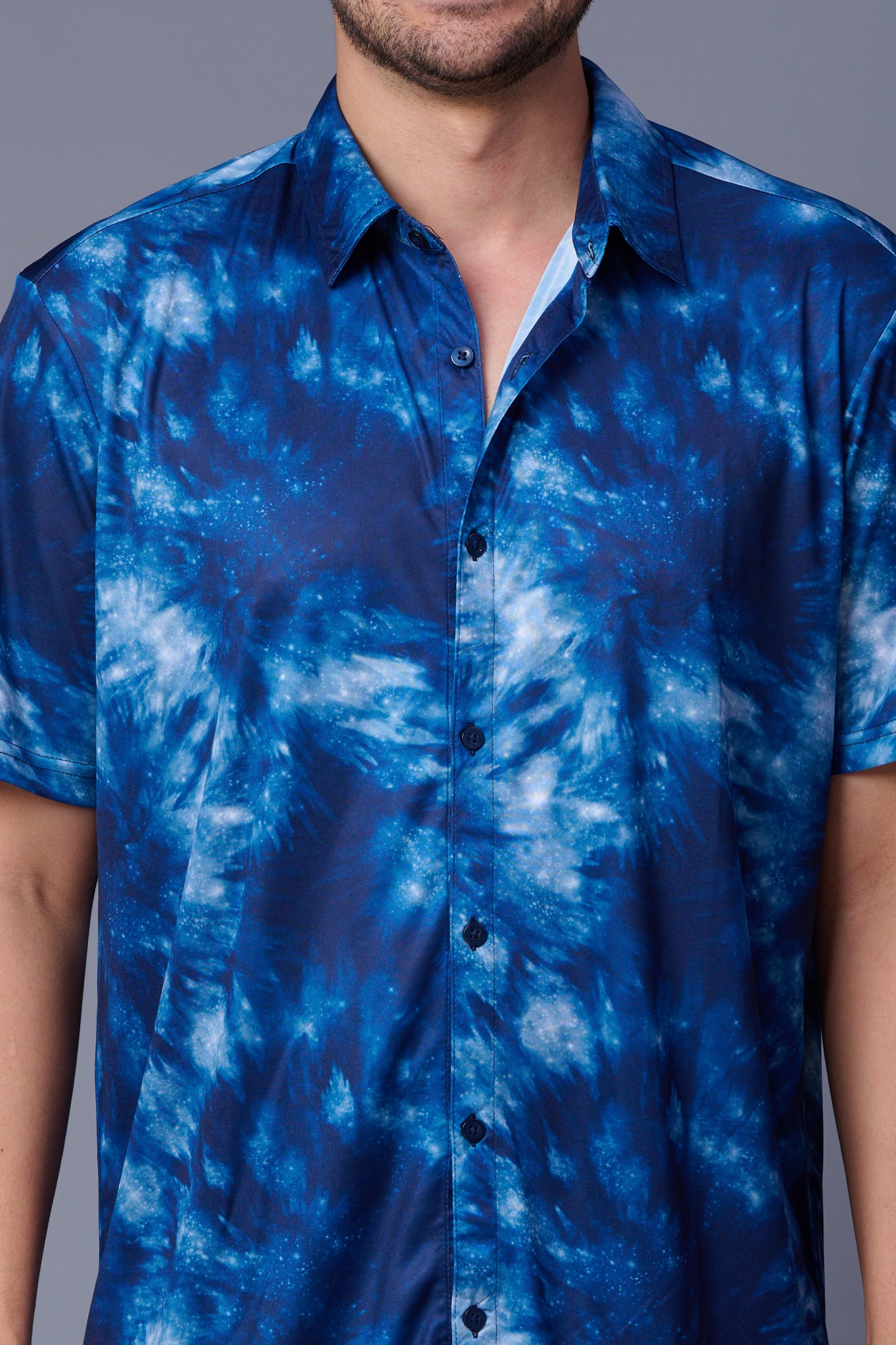 Tie Dye Design Printed Light & Dark Blue Shirt for Men