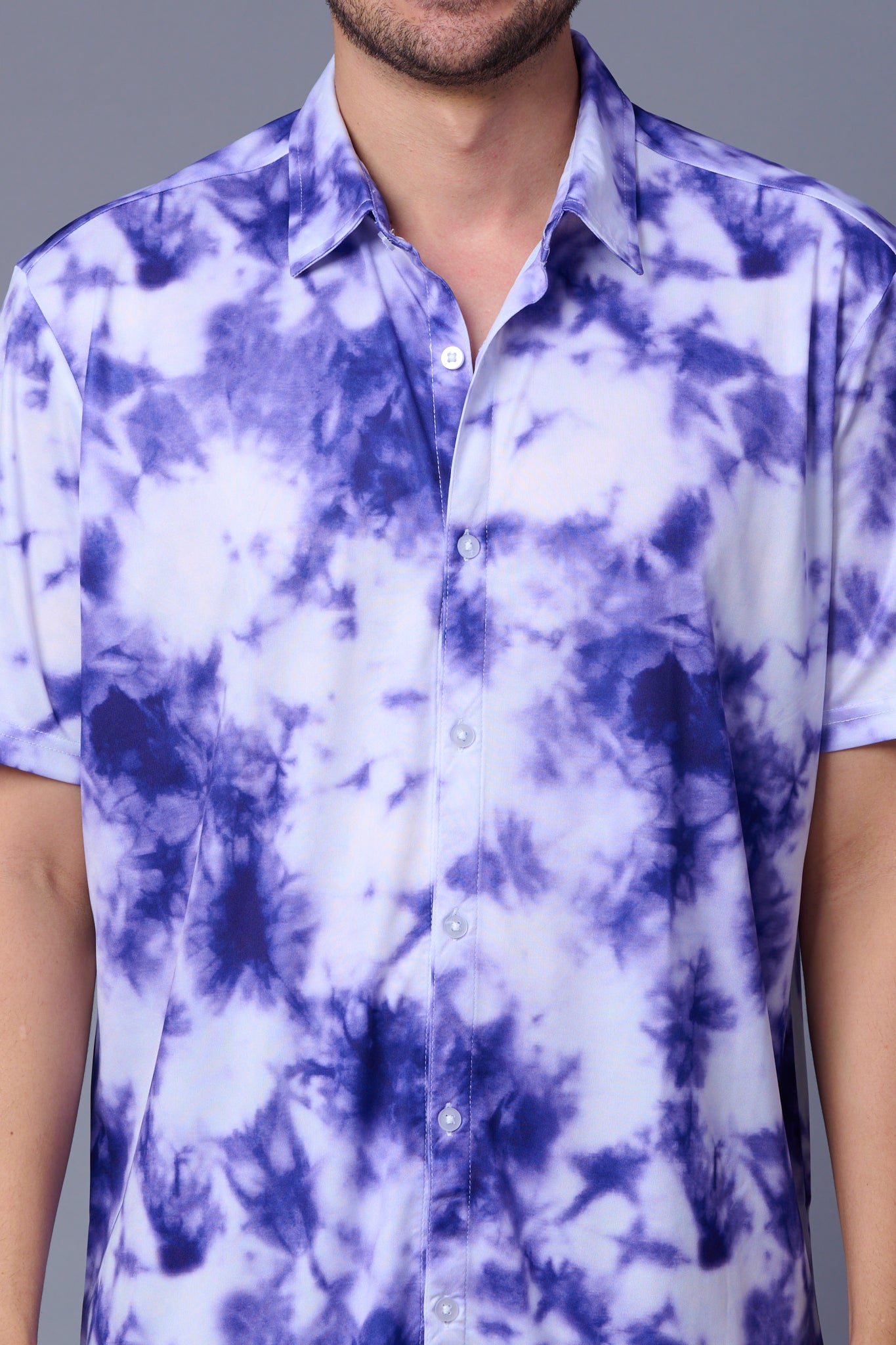Tie Dye Design Printed White & Purple Shirt for Men